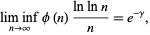  lim inf_(n->infty)phi(n)(lnlnn)/n=e^(-gamma), 