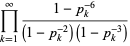 product_(k=1)^(infty)(1-p_k^(-6))/((1-p_k^(-2))(1-p_k^(-3)))