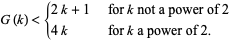  G(k)<{2k+1   for k not a power of 2; 4k   for k a power of 2. 