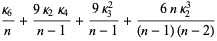 (kappa_6)/n+(9kappa_2kappa_4)/(n-1)+(9kappa_3^2)/(n-1)+(6nkappa_2^3)/((n-1)(n-2))