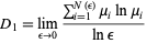  D_1=lim_(epsilon->0)(sum_(i=1)^(N(epsilon))mu_ilnmu_i)/(lnepsilon) 