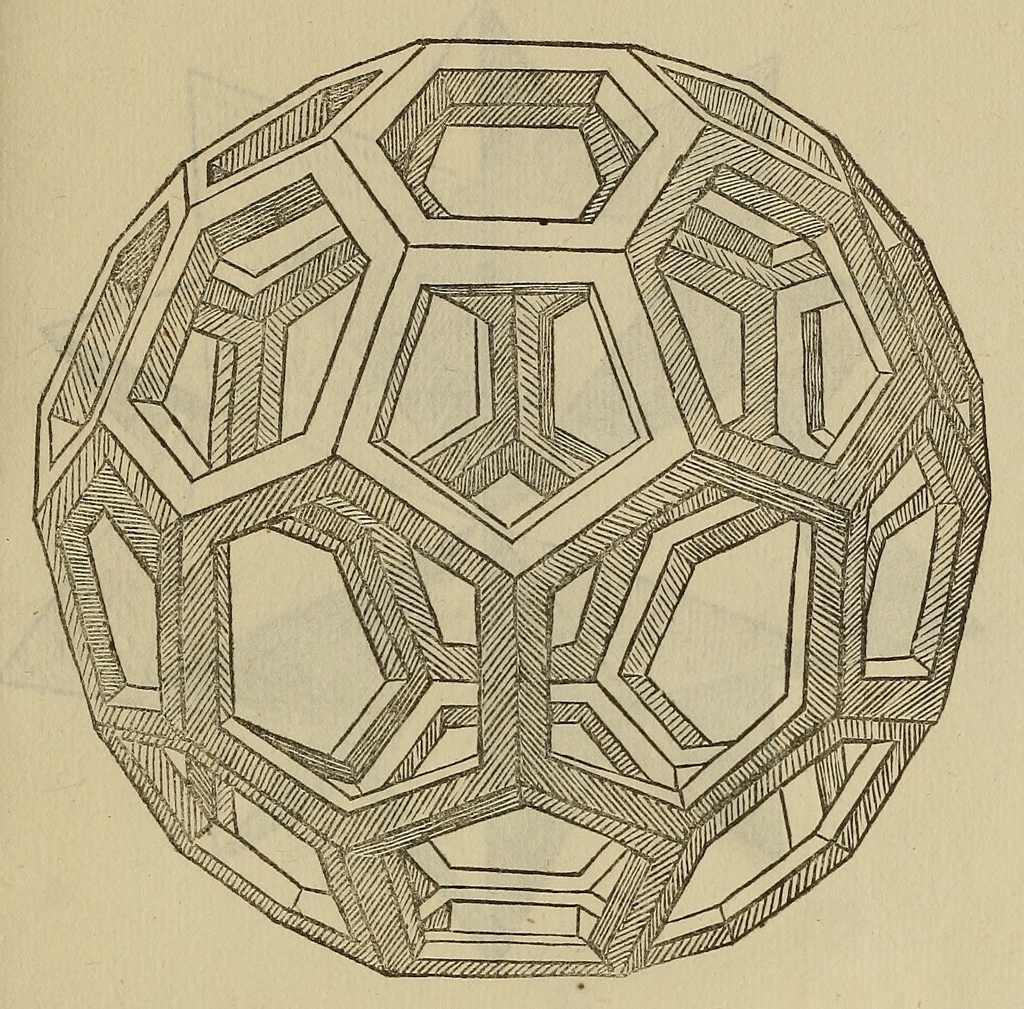 Leonardo da Vinci's skeletal truncated icosahedron for Pacioli's {Divina proportione}.