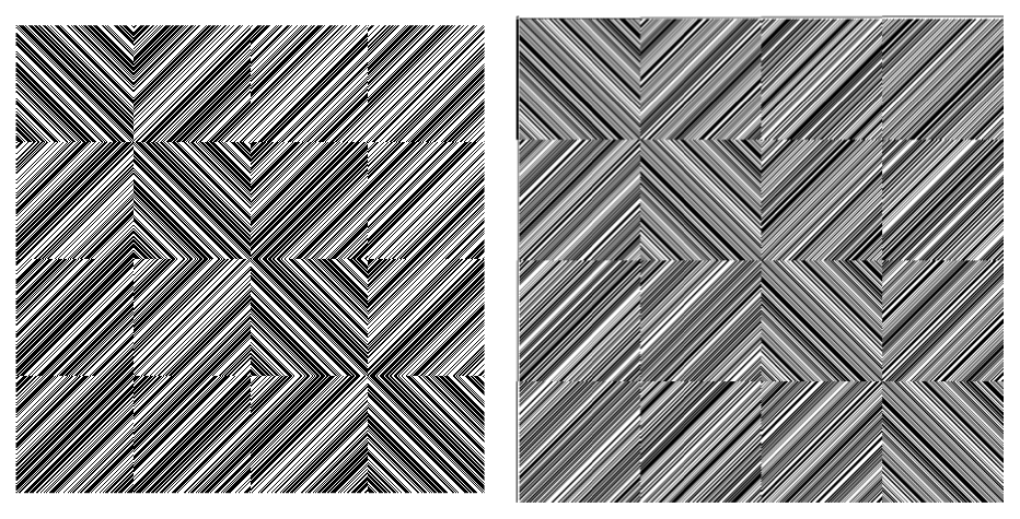 Hadamard matrices of orders 268 (left) and 668 (right)