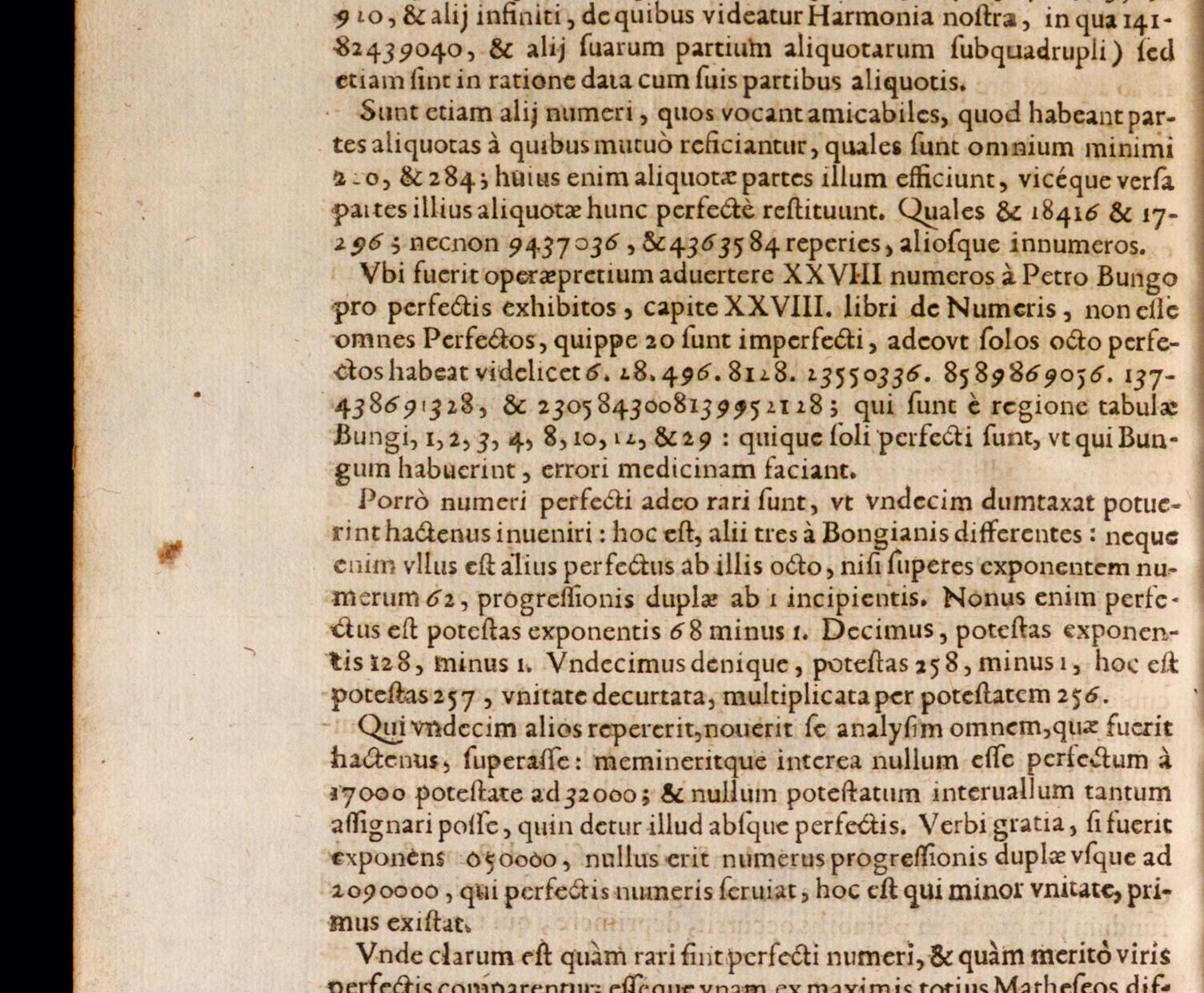 Mersenne's 1644 discussion of perfect numbers that implied his asserted Mersenne-prime exponents