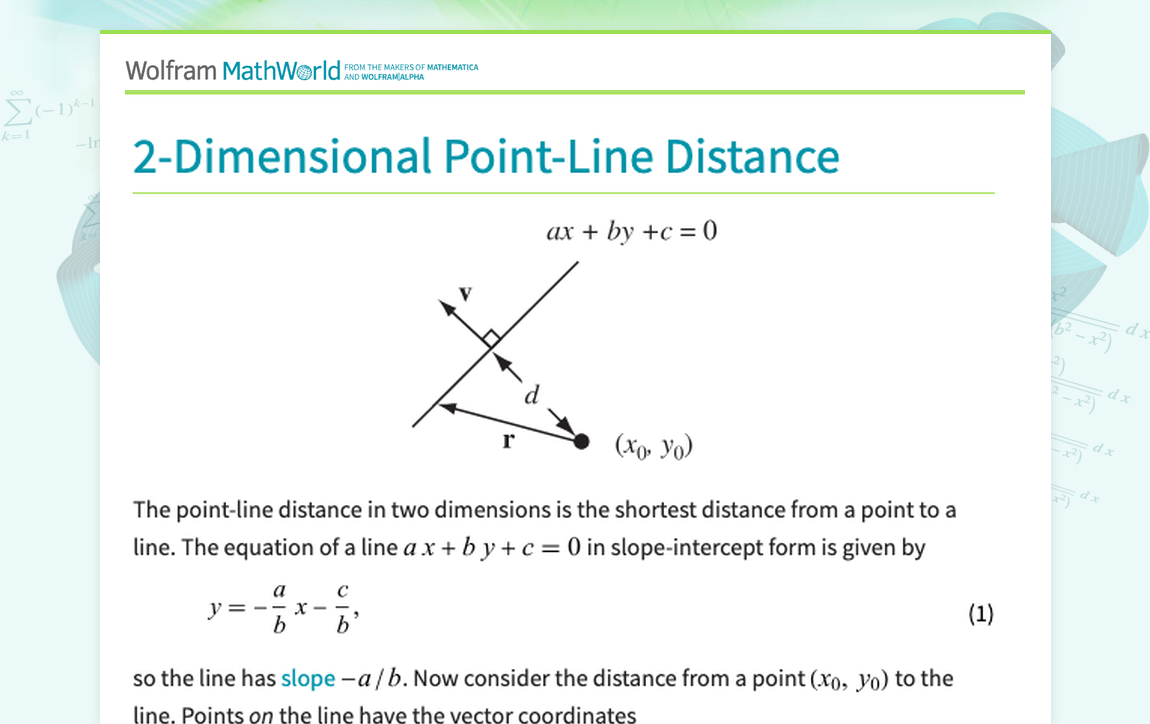 2-Dimensional Point-Line Distance -- from Wolfram MathWorld