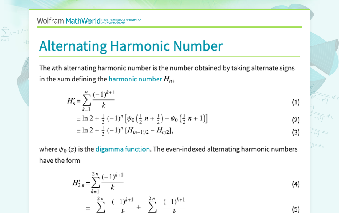 Alternating Harmonic Number -- from Wolfram MathWorld