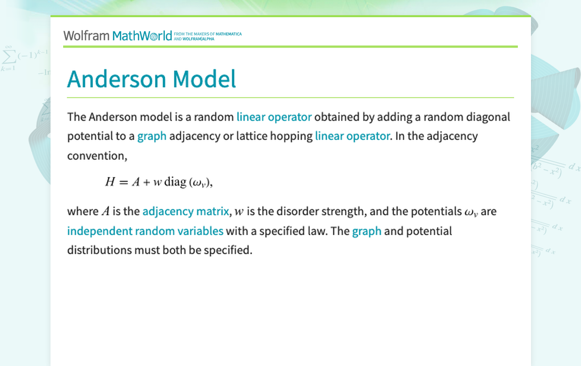 Anderson Model -- from Wolfram MathWorld