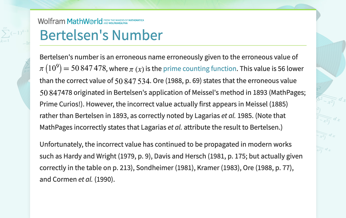 Bertelsen's Number -- from Wolfram MathWorld