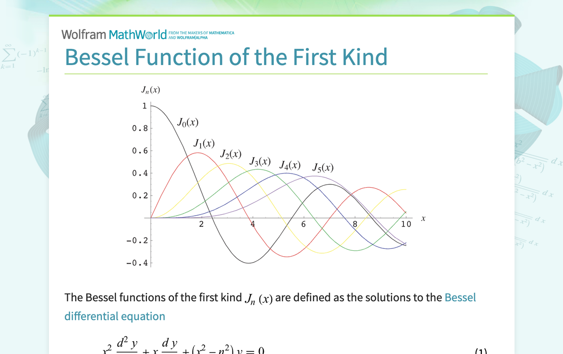 Bessel Function of the First Kind -- from Wolfram MathWorld