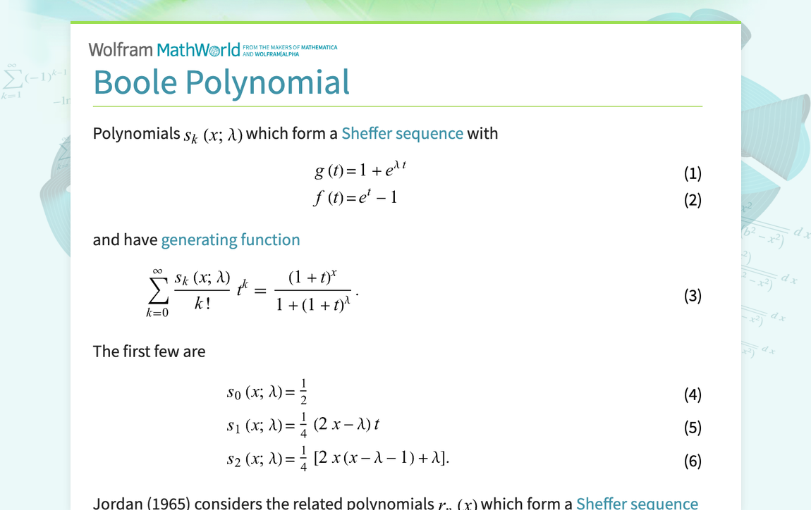 Boole Polynomial -- from Wolfram MathWorld