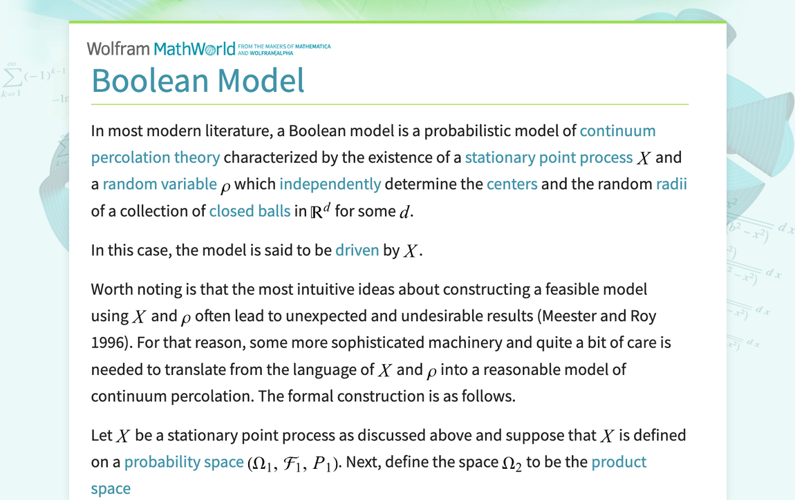 Boolean Model -- from Wolfram MathWorld