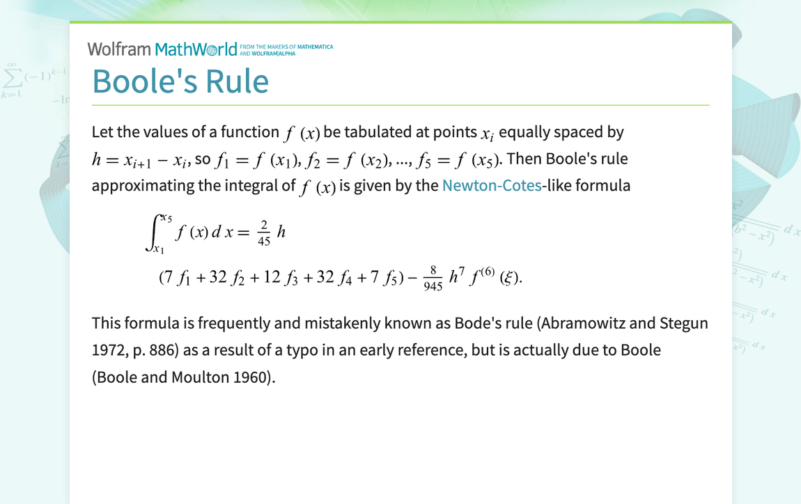 Boole's Rule -- from Wolfram MathWorld