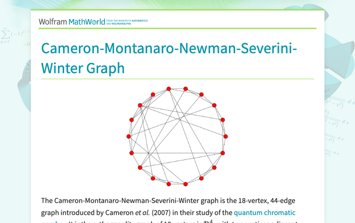 Cameron-Montanaro-Newman-Severini-Winter Graph -- from Wolfram MathWorld