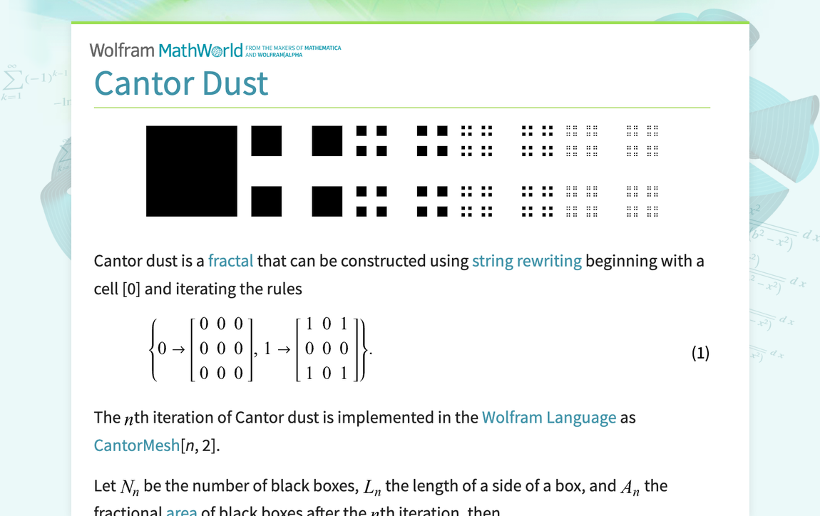 Cantor Dust -- from Wolfram MathWorld