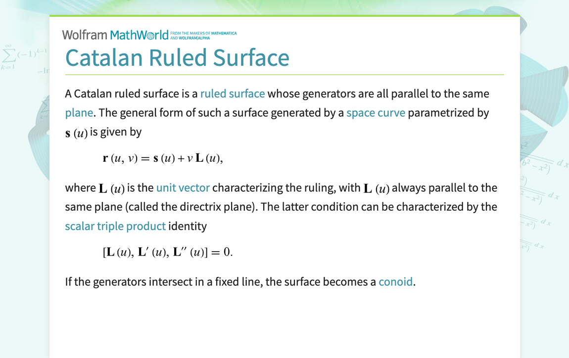 Catalan Ruled Surface -- from Wolfram MathWorld