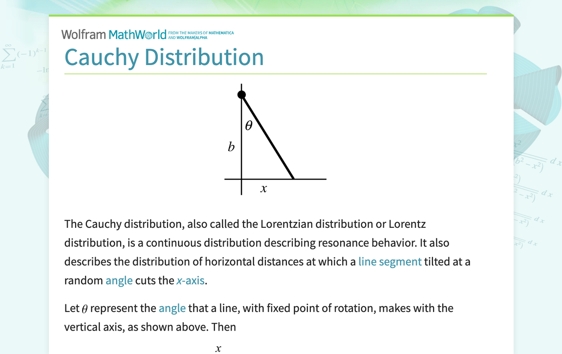 Cauchy distribution from wolfram mathworld