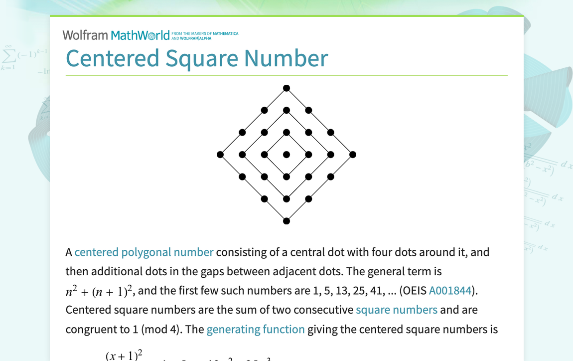 Centered Square Number -- from Wolfram MathWorld