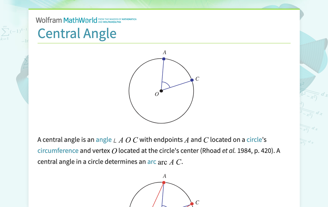 Central Angle &ndash; from Wolfram MathWorld