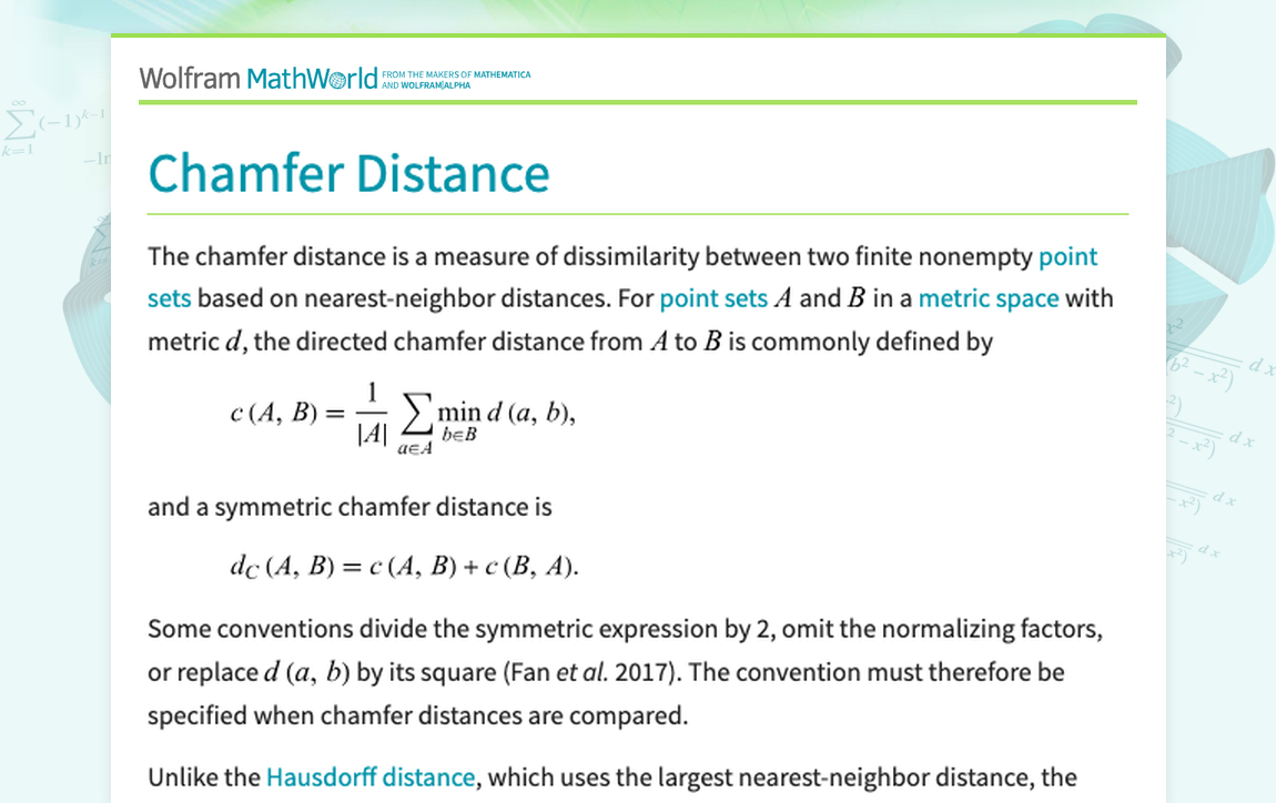Chamfer Distance -- from Wolfram MathWorld