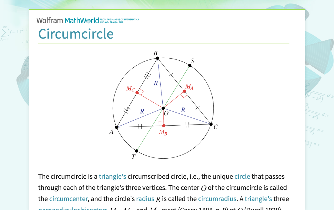 Circumcircle -- from Wolfram MathWorld