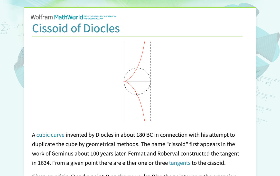 Cissoid of Diocles -- from Wolfram MathWorld
