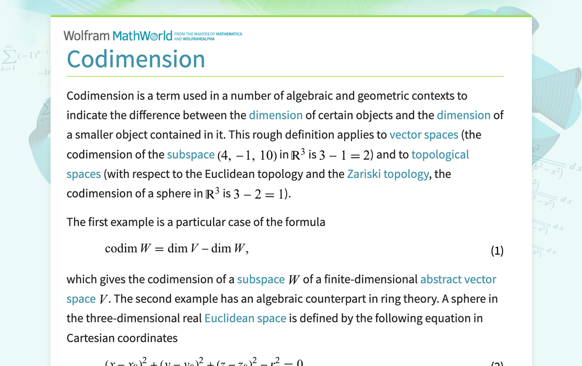Codimension -- from Wolfram MathWorld