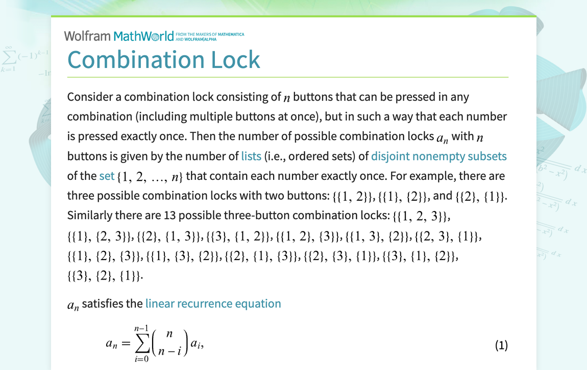 Combination Lock -- from Wolfram MathWorld