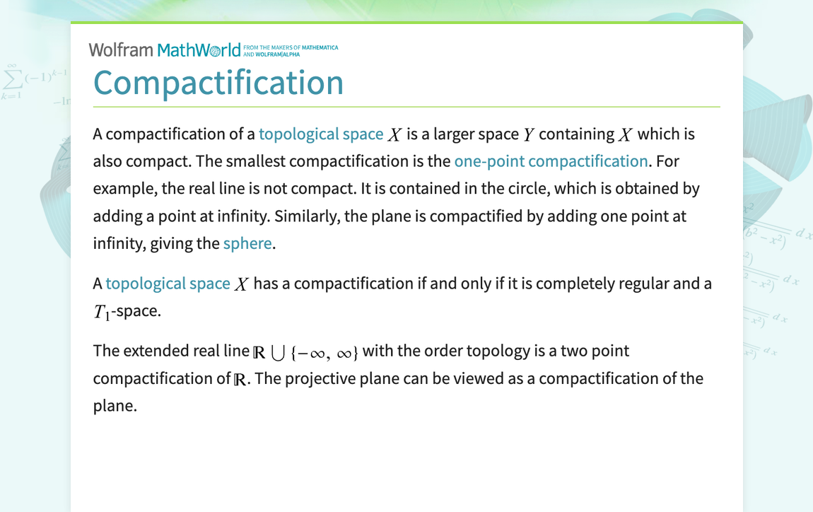 Compactification from Wolfram MathWorld