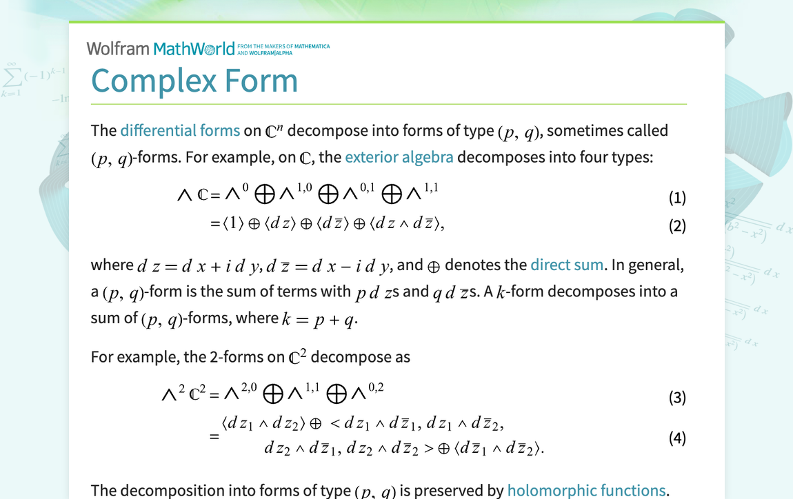 Complex Form -- from Wolfram MathWorld