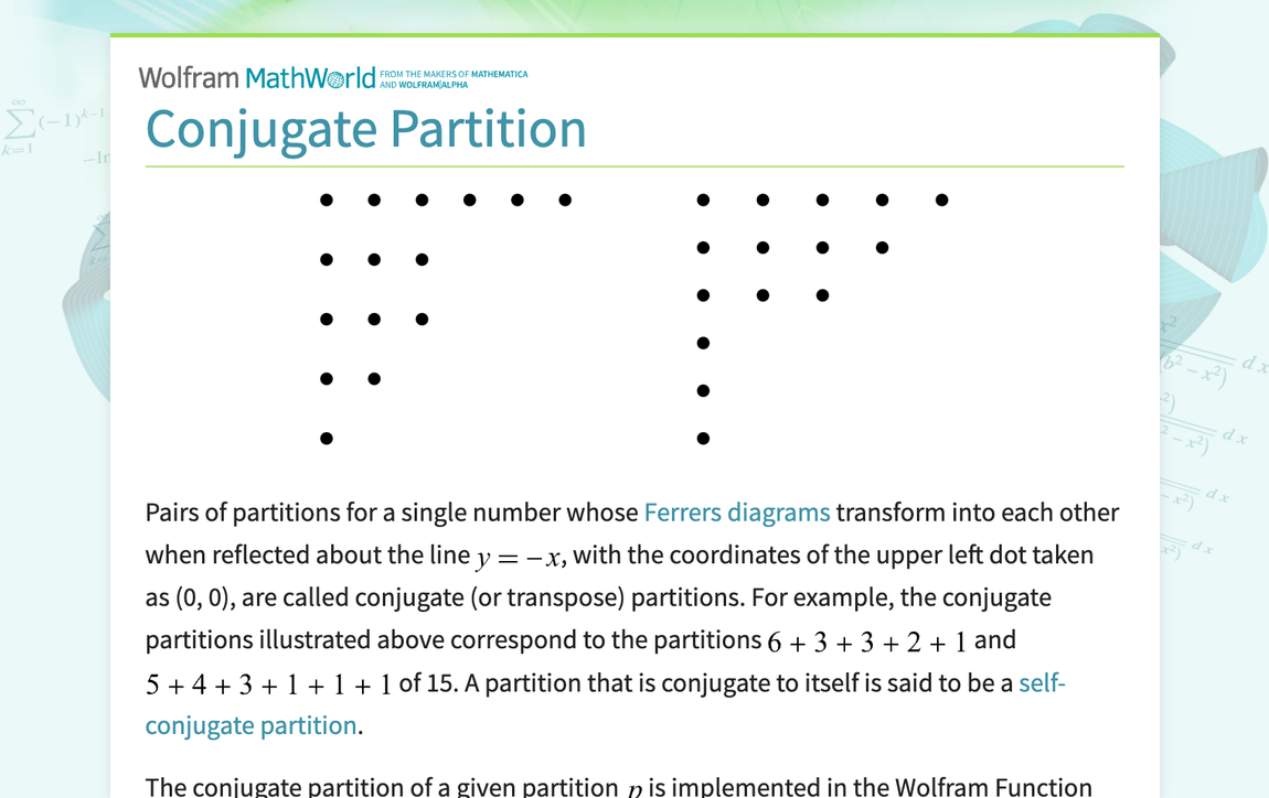 Conjugate Partition -- From Wolfram MathWorld