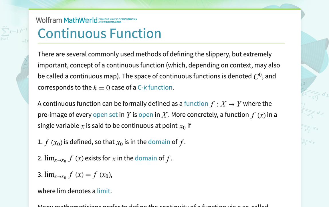 Continuous Function -- from Wolfram MathWorld