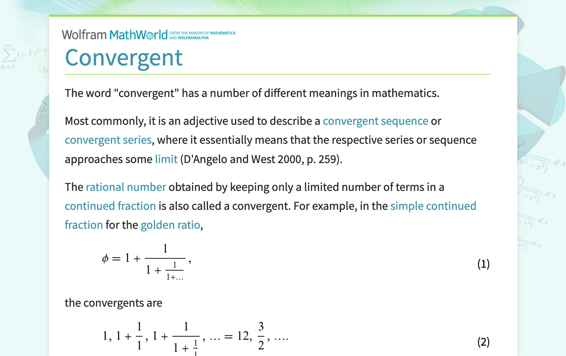 Convergent from Wolfram MathWorld