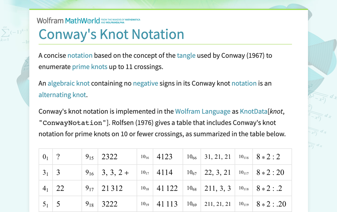 Conway s knot notation from wolfram mathworld