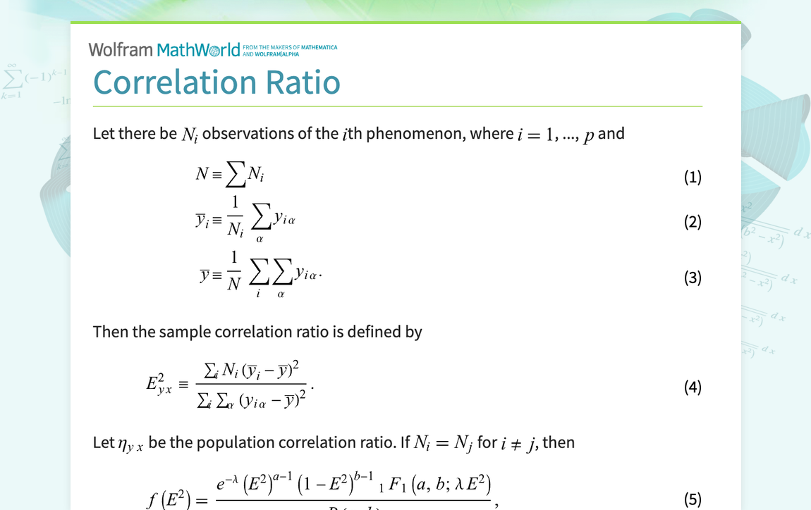 Correlation Ratio -- from Wolfram MathWorld
