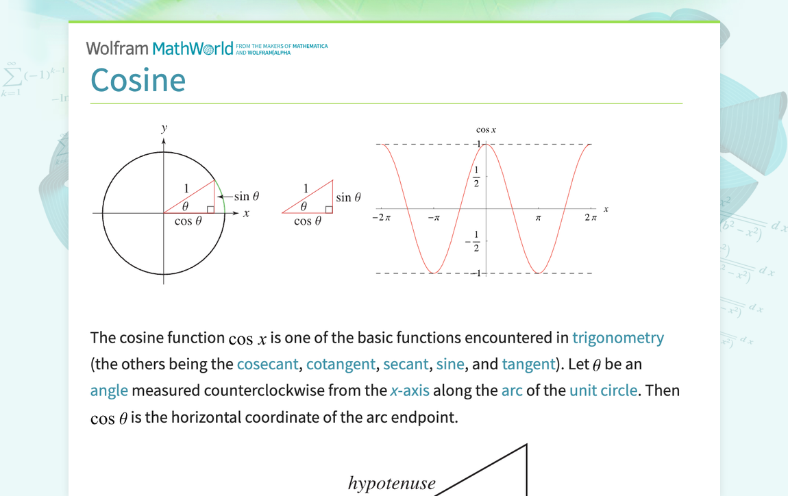 Cosine -- from Wolfram MathWorld
