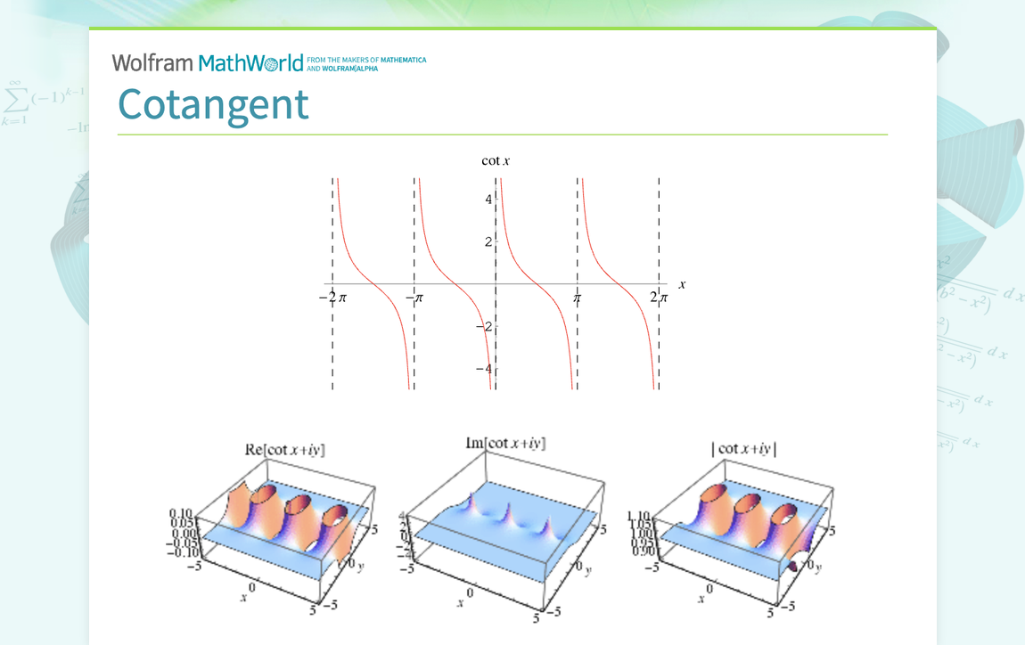 Cotangent From Wolfram Mathworld