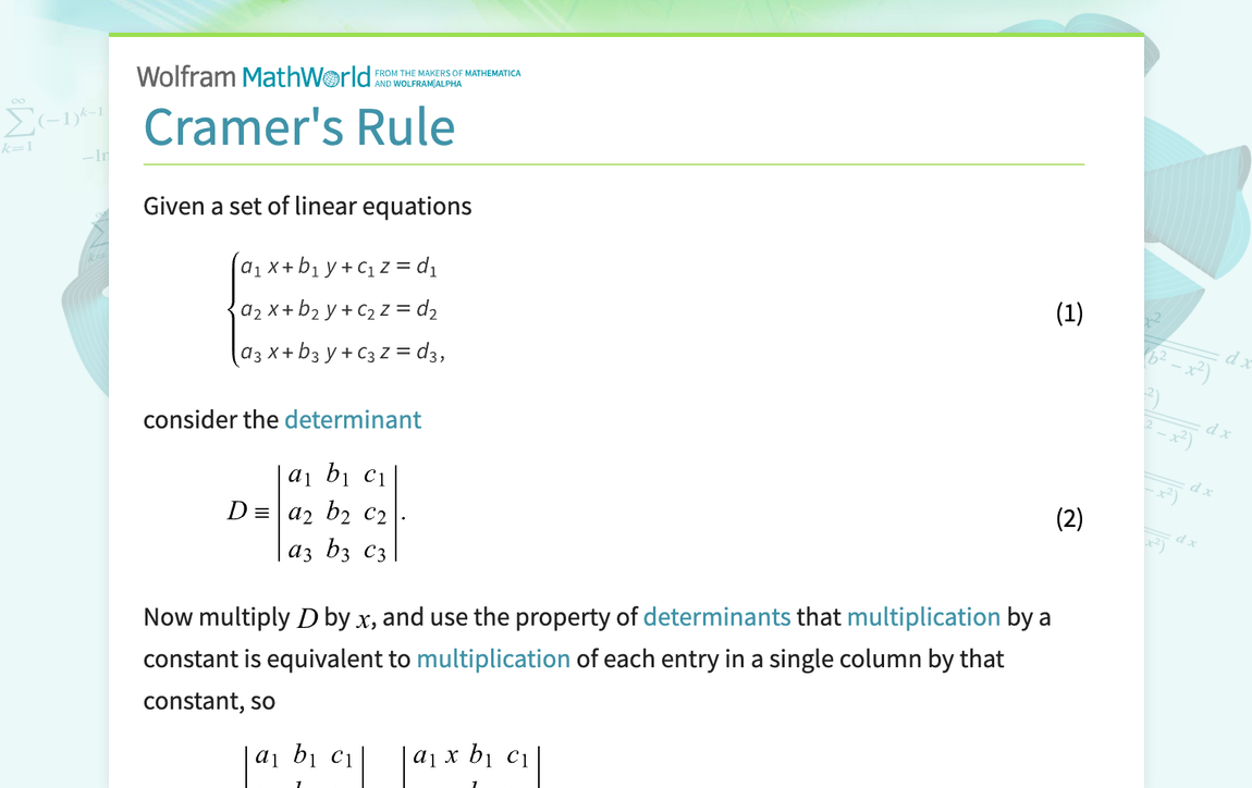 Cramer's Rule -- From Wolfram MathWorld