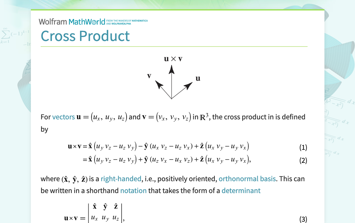 Cross Product -- from Wolfram MathWorld