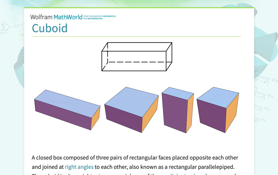 Cuboid -- from Wolfram MathWorld