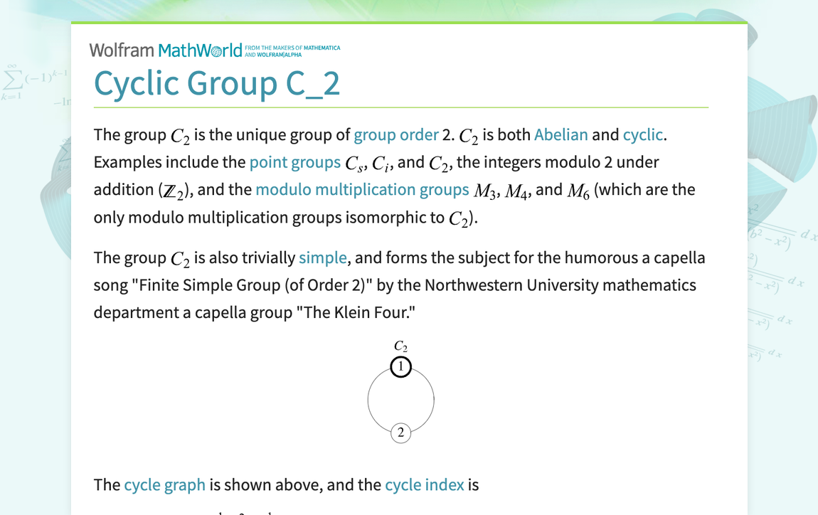 Cyclic Group C_2 -- from Wolfram MathWorld