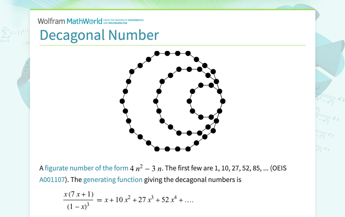 Decagonal Number -- from Wolfram MathWorld