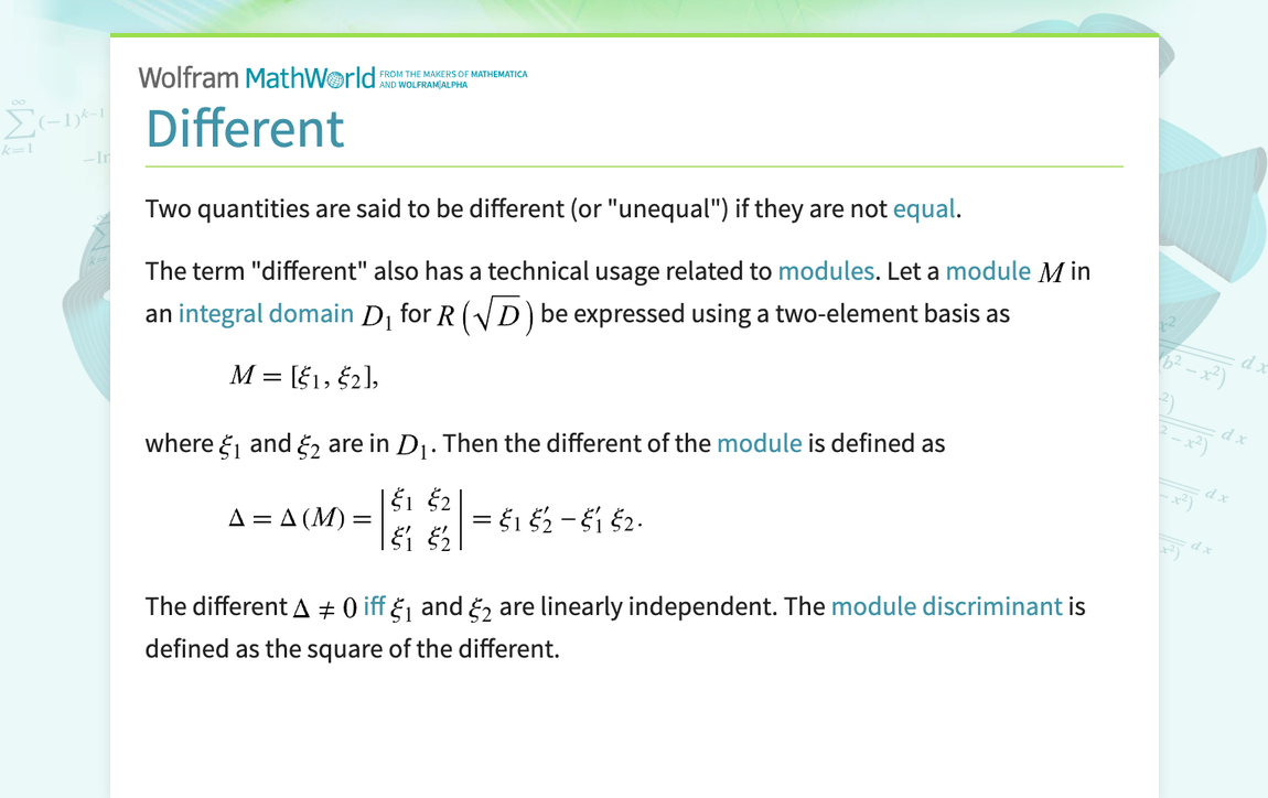 Different -- from Wolfram MathWorld