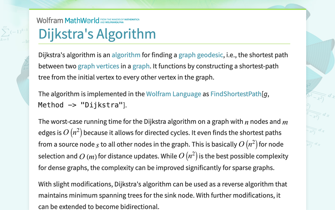 Dijkstra's Algorithm -- from Wolfram MathWorld