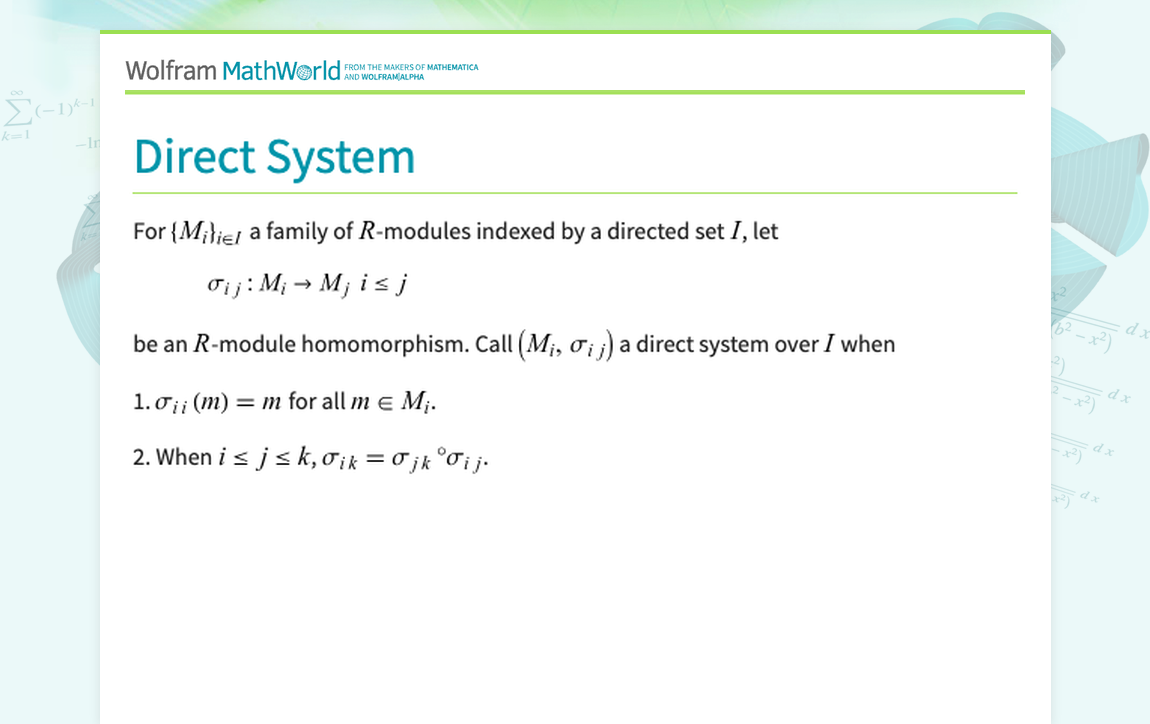 Direct System -- from Wolfram MathWorld