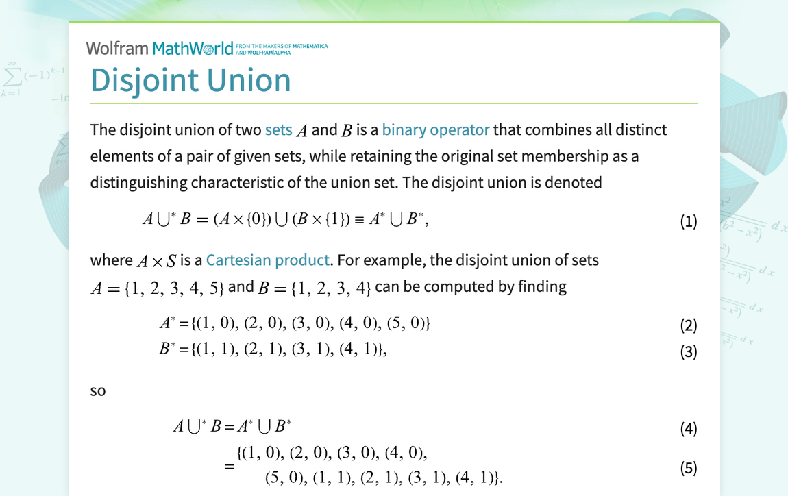 Disjoint Union -- from Wolfram MathWorld