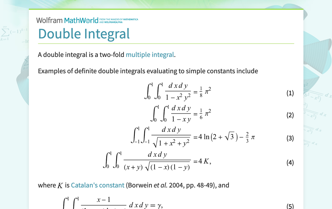 Double Integral From Wolfram Mathworld 1747