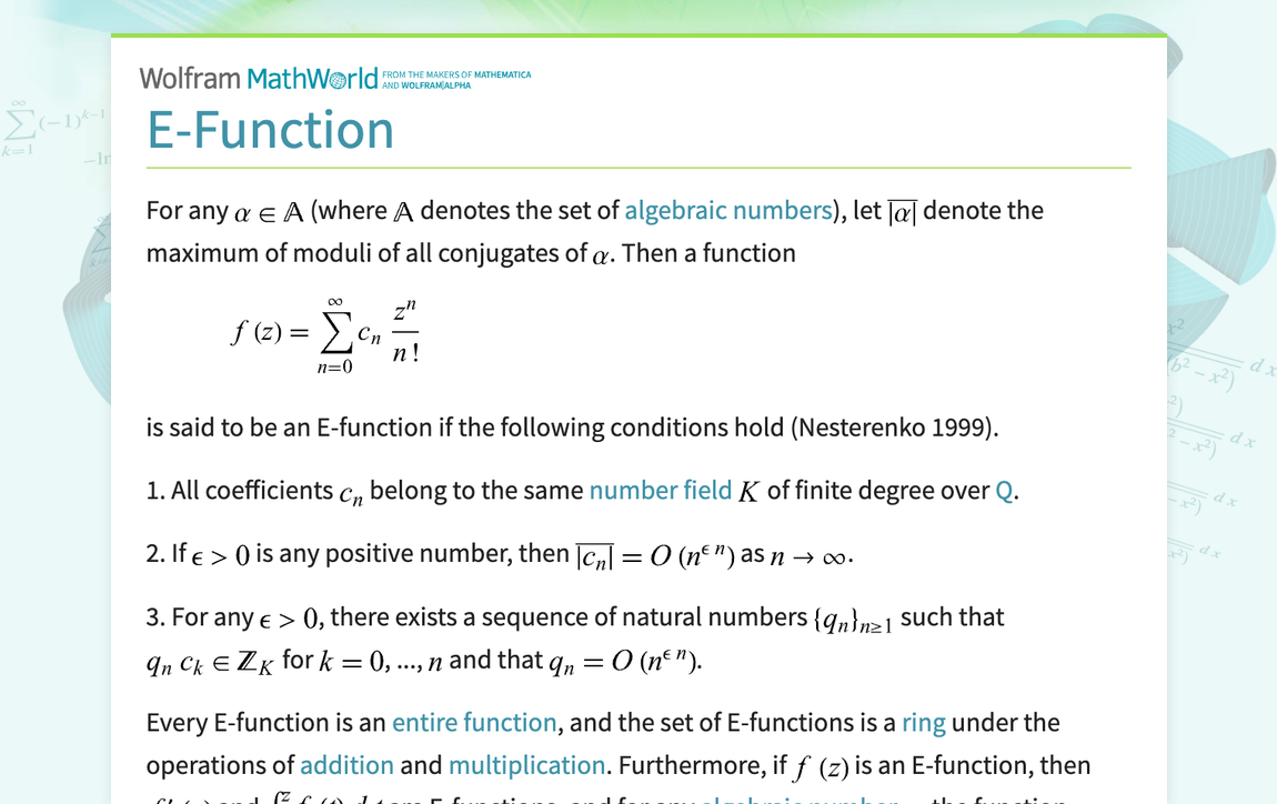 E-Function -- from Wolfram MathWorld