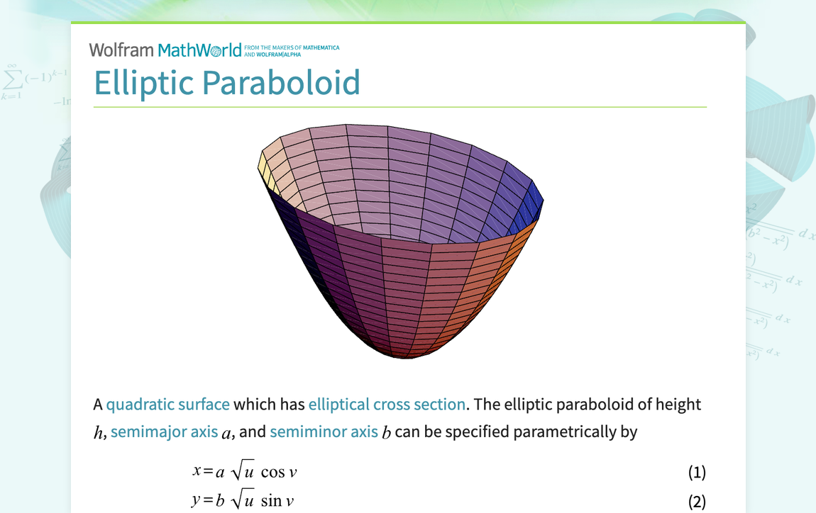 Elliptic Paraboloid -- from Wolfram MathWorld