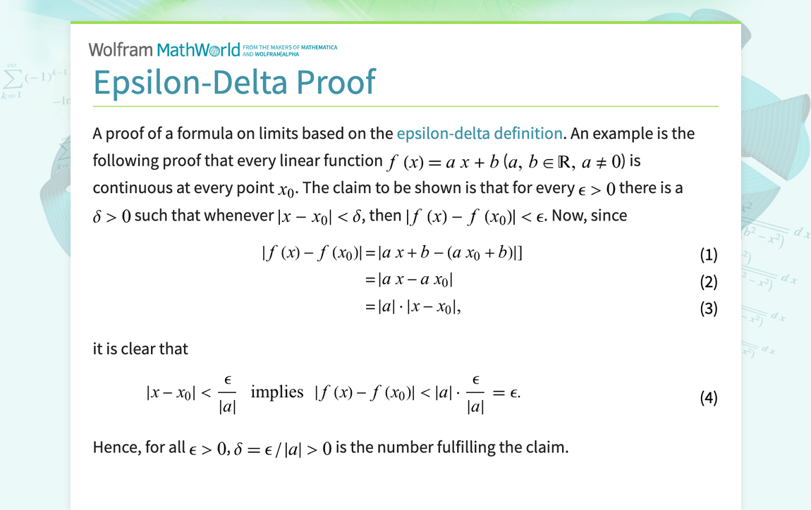 Epsilon Delta Proof From Wolfram Mathworld 2375