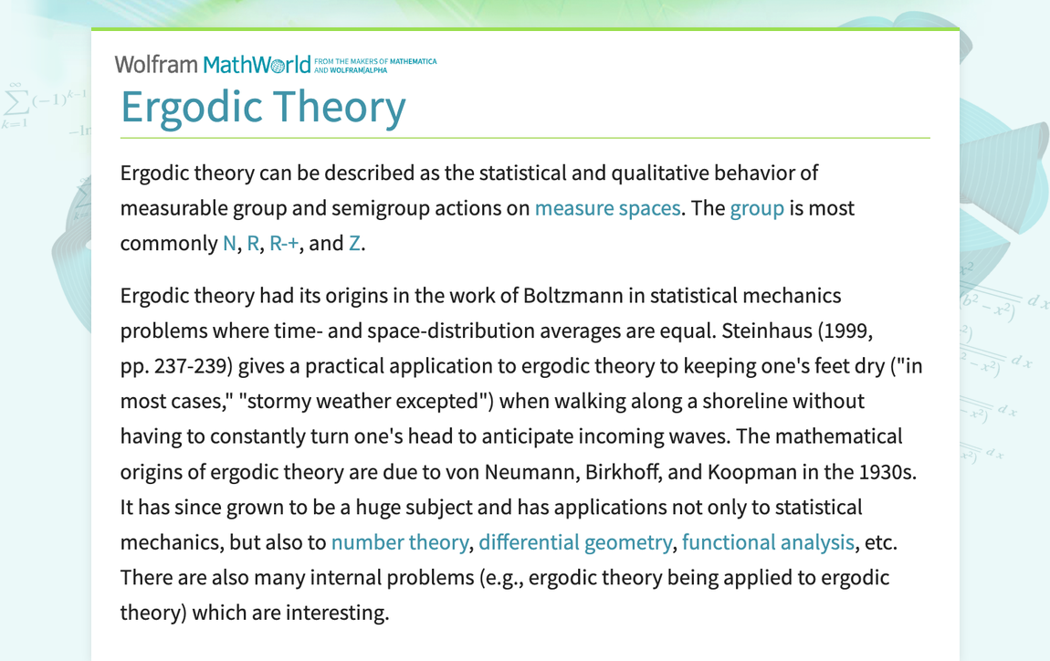 Ergodic Theory -- from Wolfram MathWorld